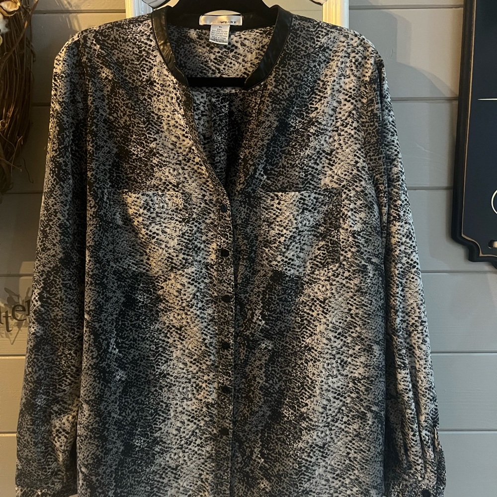 WD.NY Black and Cream Animal Print Blouse